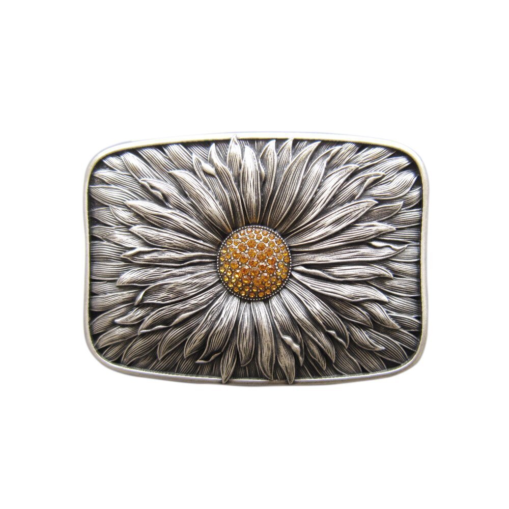 9499 Vintage Silver Plated Rhinestones Blooming Daisy Bling Belt Buckle